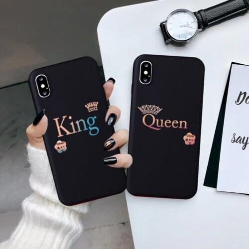 GYKZ Cute King Queen Couple Phone Case For iPhone 11 Pro XS MAX 7 X XR 6 6s 8 Plus Fashion Crown Letter Back Cover Soft TPU Capa
