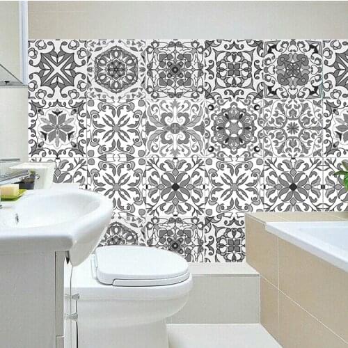 Spanish Moroccan Mosaic Wall Tile Self Adhesive Backsplash Kitchen Bathroom Wall Decal Grey Sticker H1112