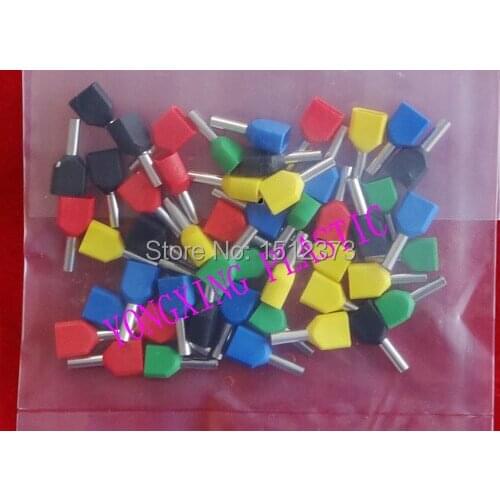 50pcs/lot TE1508 cord end insulating terminal 2*1.5 wire ferrules Red blue black green yellow 5 color mixed