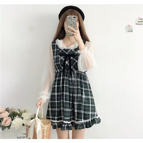 Preppy Style Girls Sleeveless Jumper Dress Ruffles Trim Suspender Dress Cute 2018 Women Autumn Dress