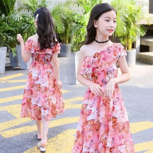 2012 floral maxi dress for girls summer vestido chiffon beach dresses Elegant off shoulder boho dress holiday children clothing