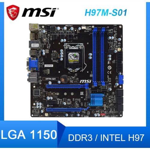 MSI H97M-S01 LGA 1150 Motherboard DDR3 ram Intel H97 Support Core i7/i5/i3 Cpus USB 3.0 PCI-E 3.0 X16 Gaming Motherboard
