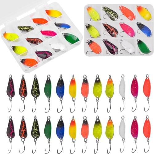 12Pcs/24Pcs Fishing Spoon Lure Set Hard Baits Metal Baits Artificial Swimbait Wobbler Fishing Tackle For Trout Perch Walleye