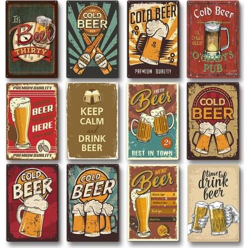 Drink Cold Beer Keep Calm Metal Tin Sign Plaque Metal Vintage Pub Funny Wall Decor Bar Pub Club Cave Tin Plates Vintage
