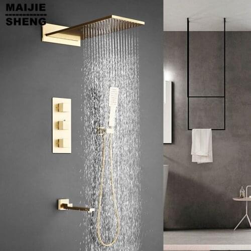 Newly Arrival Golden Shower Head 3 Ways Valve Mixer Rainfall Waterfall Shower Set Bath Constant TemperatureWater Faucet Roomtap