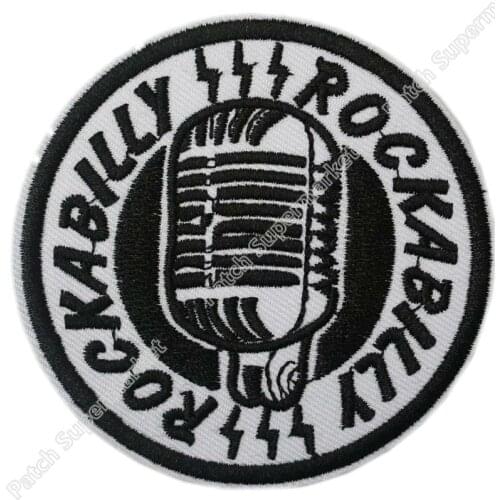 ROCKABILLY MICROPHONE LOGO Embroidered NEW IRON ON and SEW ON Patch Heavy Metal embroidery clothing accessories
