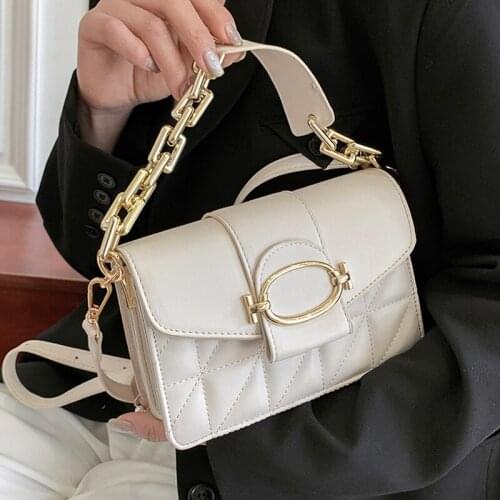Solid Color Thick Chain Small PU Leather Shoulder Bags For Women 2021 new Summer Cross Body Bag Ladies Handbags white sac a main