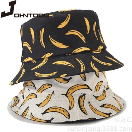 2021 Fashion Summer Panama Bucket Hat Men Women Summer Bucket Cap Banana Print Sunhat Hip Hop Gorros Fishing Fisherman Hat