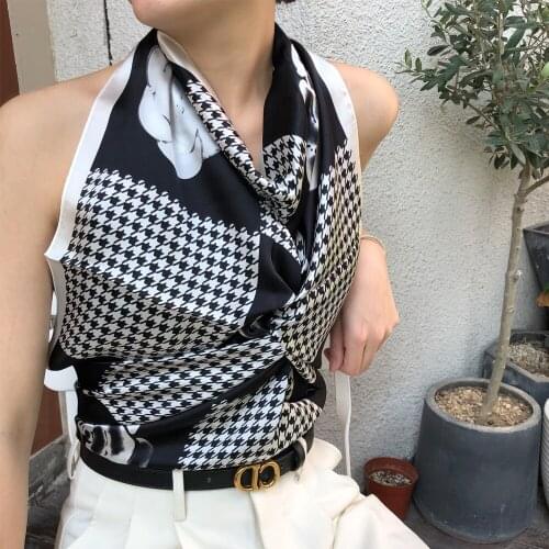 100% Natural Silk Scarf Women Designer Houndstooth Print Square Shawl Foulard Femme Luxury Brand Bandana 90cm*90cm SFP205