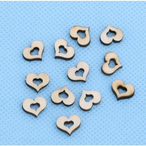 100pcs Blank Mini Hollow Wooden Heart Embellishments Crafts Wedding Decor 10mm