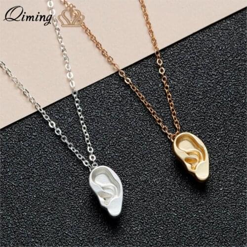 QIMING New Body Parts Anatomical Ear Necklace For Women Men Tiny Ears Fashion Chemical Pendants Necklaces Dropship