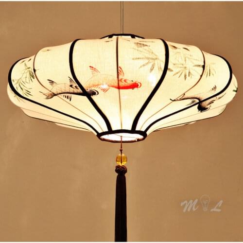Hand Painting Chinese Style Penand Lights Flower Room Light Pendant Kitchen Fixtures Home Deco Bedroom Suspension Retro Lighting