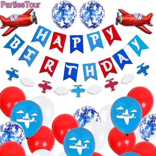 Airplane Birthday Party Supplies Happy Birthday Banner Plane Cloud Garland Jet Balloon Aircraft Foil Ballon Aviator Themed Party