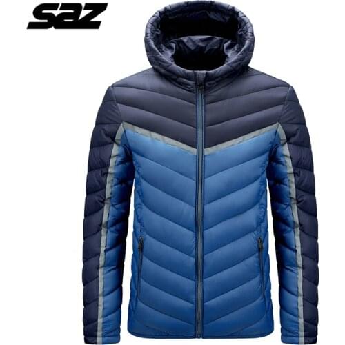 Saz 2020 New Fashion Ultralight Down Jacket Mens Mens Streetwear Feather Coats Hooded Packable Warm Men Clothing