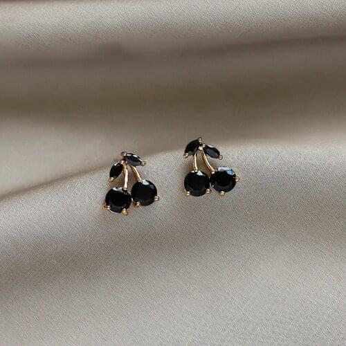 Net Red Cherry Ear Stud Cute Temperament Hipster Black Earrings Sweet Girl Heart Student Ear Stud