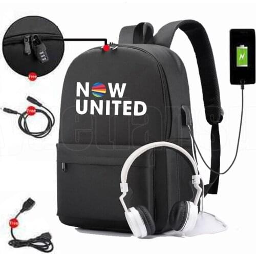 Now United Backpack Zipper USB Charging Bags Men Anti-theft UN Team Bag School Bags for Teenage Girls Now United Lyrics Fashion