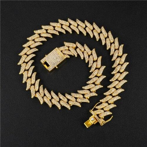 Hip Hop Bling Iced Out Full Rhinestone Mens Thorns Bracelet Gold Prong Cuban Link Chain Bracelet Necklace for Men Jewelry Gifts