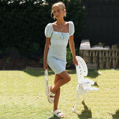 Yojoceli Sexy short floral print dress 2021 Summer female backless puff sleeve vestidos party empire casual elegant dress women