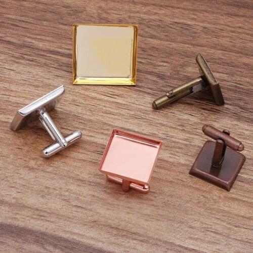 SEA MEW 20 PCS 16mm 18mm 20mm Square Cufflinks Base Setting Metal Copper Cufflinks Blank Tray For Jewelry Making