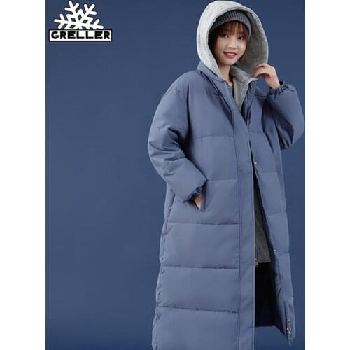 GRELLER 2021 New Spliced Hooded Long Parkas Winter Women Thick Jackets Elegant Basic Cotton Padded Winter Coat Women Clothes
