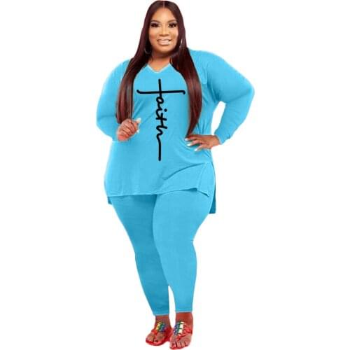 Plus Size Women Clothing Two Piece Set Letter Printed Long Sleeve Tops + Jogging Femme Pants Suits 2 Piece Tracksuit Outfits