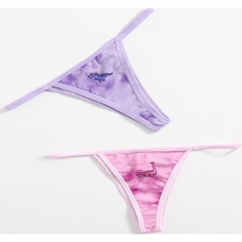 Women G String Thong Bikini Pink Cartoon Dinosaur Sexy Panties Kawaii Underwear Purple Lenceria Sensual Mujer