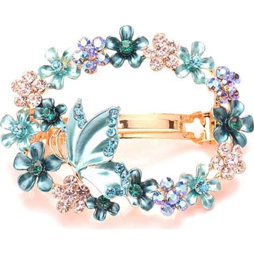 Girls Hair Jewelry Amazing Enamel Colorful Butterfly Flowers Barrettes Crystal Hairpin Headwear Hair Clip Accessories For Woman