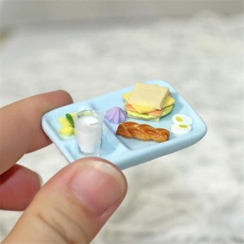 1/12 Cute Miniature Dollhouse Breakfast Buffet Dish Mini Milk Toast Play Food for BJD OB11 Doll House Kitchen Toy Accessories