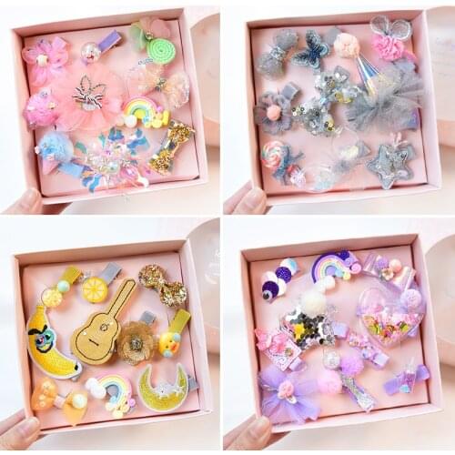 10Pcs/Gift Box Shiny Baby girl Hair Clips Baby Haarband Accessories Girls Hairpins Princess Crown Bows Headwear Kids Barrettes