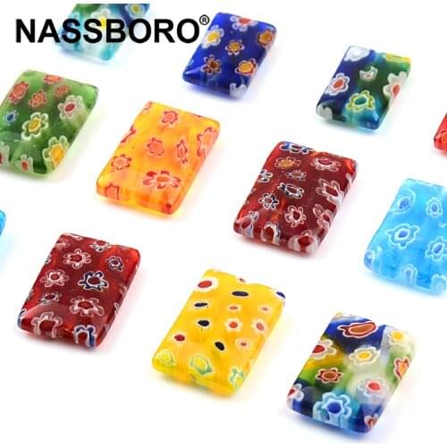 10x14mm/13x18mm Rectangle Mix Millefiori Lampwork Glass Beads Square Spacer Loose Bead for Jewelry Making