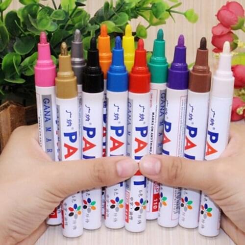 12 Colors Set Waterproof Permanent Oily Paint Marker Pen Car Tyre Tires Tread CD Metal Wood Mark School Art Graffiti Supply