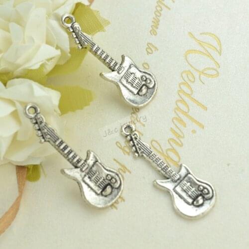 20pcs Zinc alloy Tibetan Silver Plated guitar Charms Pendants for Jewelry Making DIY Handmade Craft 31*11mm 2645