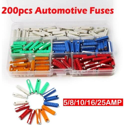 200PCS 5/8/10/16/25AMP Car Fuse Torpedo Bullet Continental Torpedo Fuses Classic Kit Case Garage