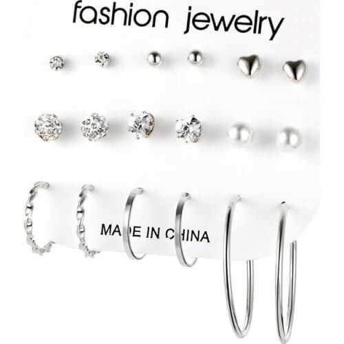 9 pairs/set Heart earrings Ball Simulated Pearl Stud Earrings Set Women Flower Piercing Card Stud Earring kit Bijouteria Jewelry