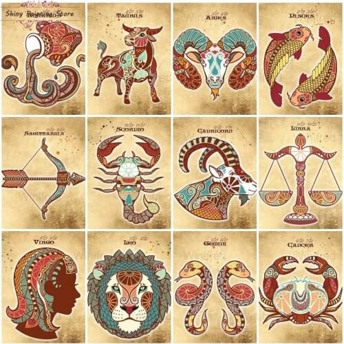 Twelve Constellation Mosaic Handmade Gift 5D DIY Diamond Painting Full Square Round Diamond Embroidery Astrology Icon Home Decor