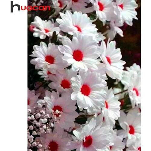 Huacan 5D Diamond Painting With Square Rhinestones Daisy Diamond Mosaic Embroidery Flowers Paintings For Interior Home Decor