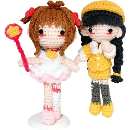 Anime CCS Cardcaptor Sakura Kinomoto Sakura Tomoyo Daidouji Hand-knitted Plush Doll Figure Handmade Crochet Pillow Toy for Gift