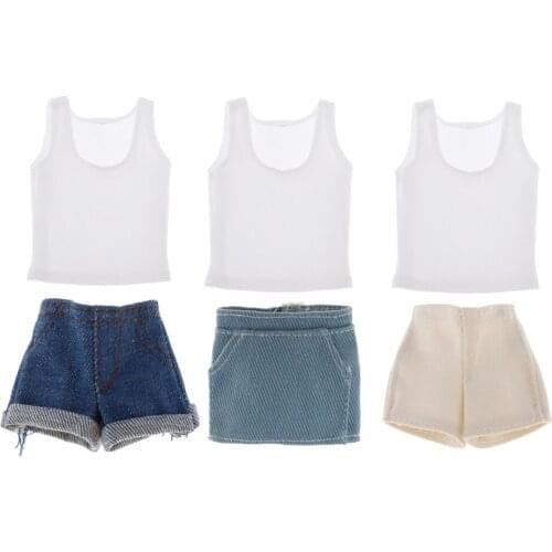1/6 Female Clothes Set White Vest & Shorts Denim Suit Set for 12'" PH Figure