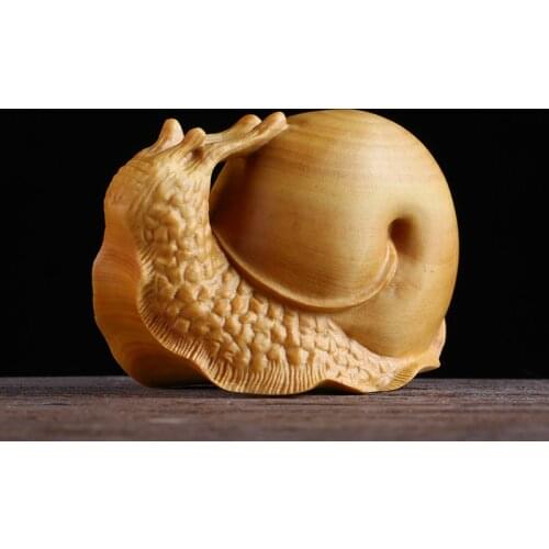6CM snail Figurines wood Solid Wood Animal Home Decoration Desktop Small Carving Crafts Tea Pet Snail Animal Statue