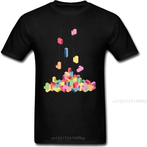 Tetris Geometric T Shirt Men Graphic Tops Tees Summer Colorful Clothing Black T-shirt Hip Hop 80s 3D Game Tshirt Loose
