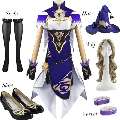 Game Genshin Impact Lisa Costume Anime Lisa Witch of Purple Rose Cosplay Costume Carnival Halloween the Librarian Sexy Dress