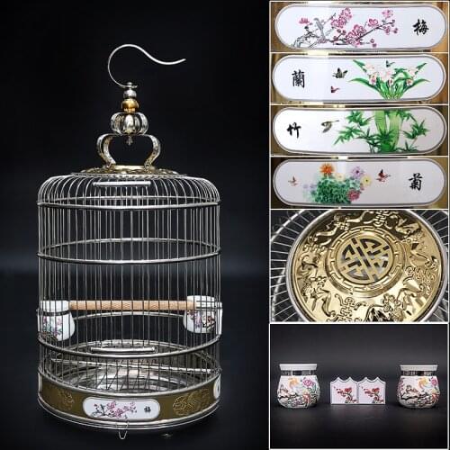 Stainless steel birdcage round cage myna large parrot round round grackle thrush xuanfeng small metal