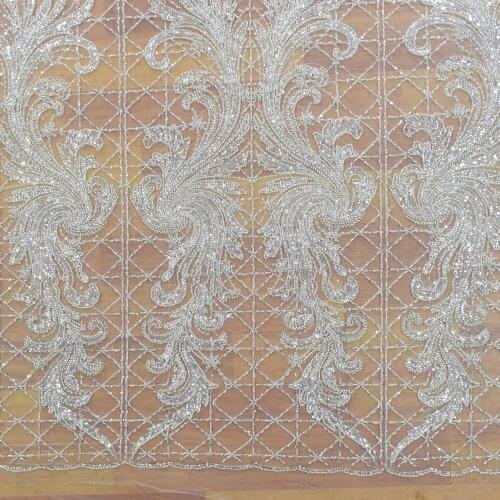 2021 High Quality White Tulle Lace Fabric Sequin Bridal Lace Embroidery Fabric for wedding Dress HY1352