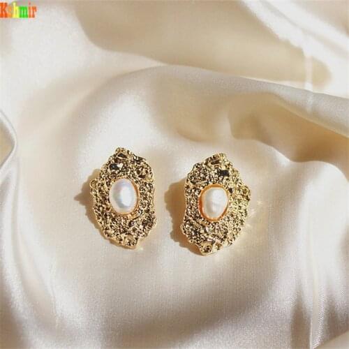 Kshmir Fashionable Wrinkle Lava Natural Freshwater Pearl Womens Earrings Metal Gold Earrings Jewelry 2021
