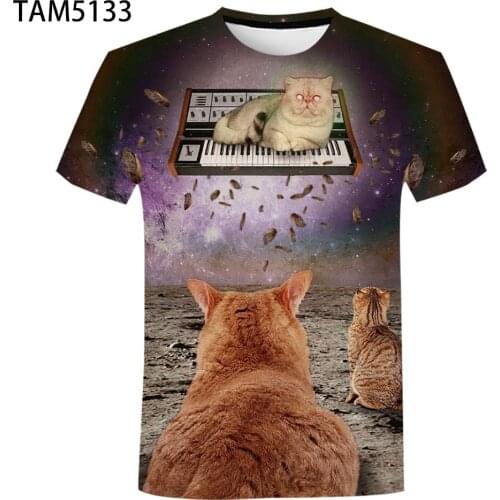 Thunder Cat Summer Mens / Womens Short Sleeve T-Shirt Cartoon 3D Animal Boy / Girl Couple Street Fashion Childrens Cute Top