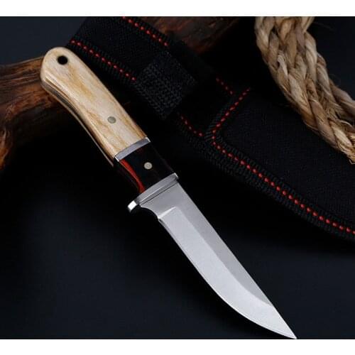 High Hardness 56HRC Field Survival Multi-function Hunting Knife Portable Wooden Handle Small Straight Knife Portable Knifes
