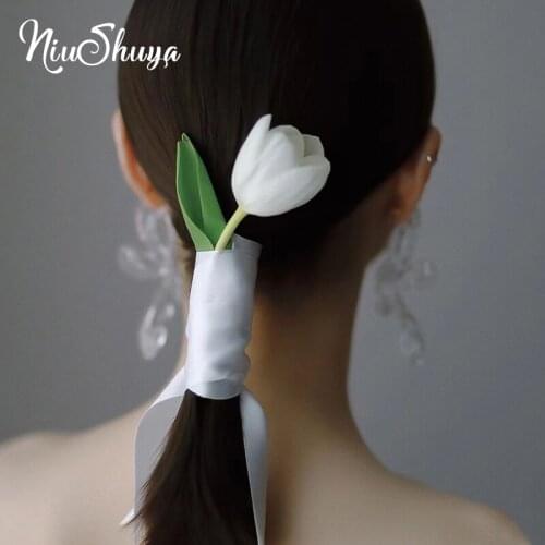 NiuShuya Fashion Handmade Cloth Flower Hair Band Tulip Hair Accessories Bride Seaside Style Headpiece Hairwear