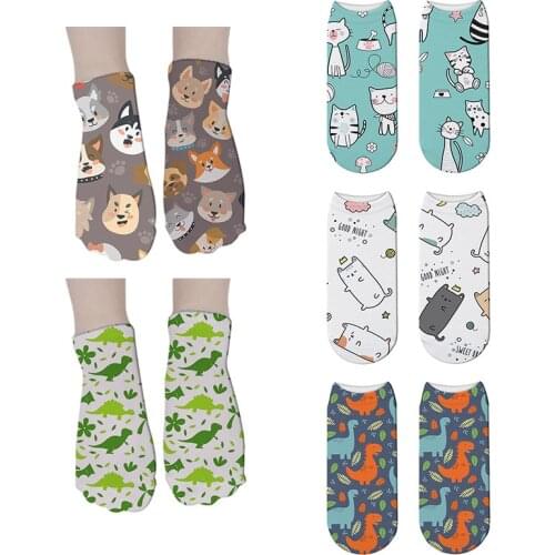 Fashion 3D Women Autumn Cotton Socks Cute Mini Animal Cat Dog Dinosaur Funny Girl Socks Sports Compression High Quality Socks