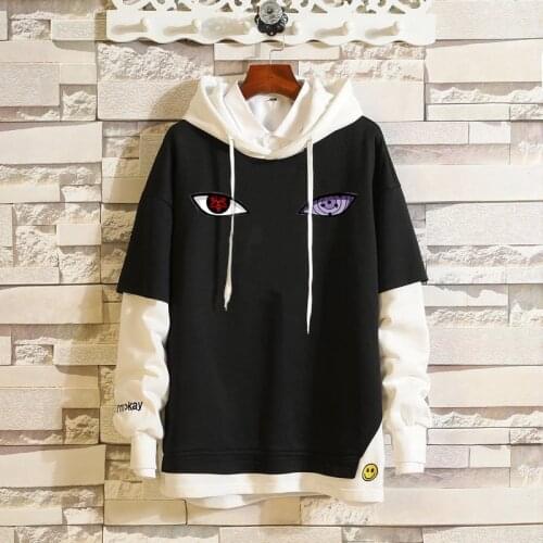 New Spring Autumn Anime Hooded Men Brand Naruto Printing The Sharingan Double Color Hoodies Harajuku Hip Hop Pullover Sweatshirt