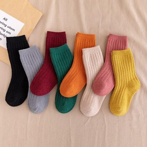 New Winter Warm Thicken Coral Fleece Candy Colors Baby Floor Socks Fleece Sock Boy /girls 0-8Years